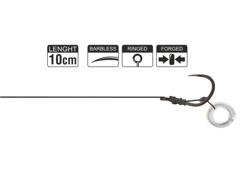 Haczyk z przyponem HIKARA Method Feeder Braided Barbless Extreme Ring Black Chrome Nr 10/25LBS