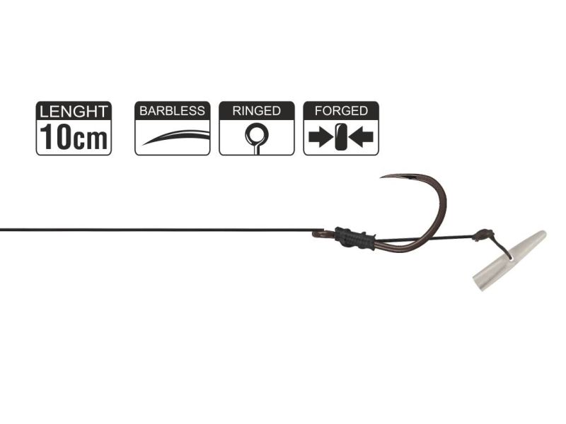 Haczyk z przyponem HIKARA Method Feeder Braided Barbless Extreme Quick Black Chrome Nr 10/25LBS